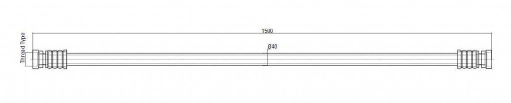 Схема шланга с прямым фитингом с внутренней резьбой NTP AIRnet (для систем трубопровода сжатого воздуха). Длина 1500 мм. Резьба 40