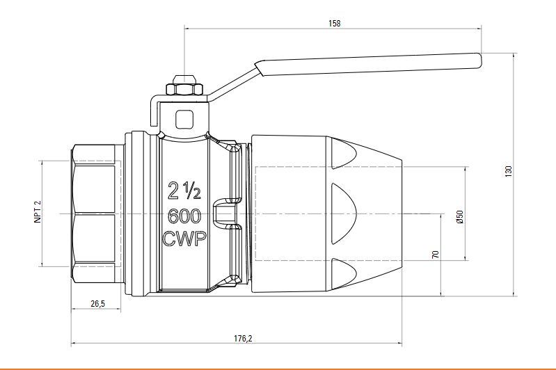 Схема шарового клапана AIRnet с внутренней резьбой NTP (для систем трубопровода сжатого воздуха)Алюминиевая труба. Диаметр 50 мм. Схема шарового клапана AIRnet с внутренней резьбой NTP (для систем трубопровода сжатого воздуха)Алюминиевая труба. Диаметр 50 мм.