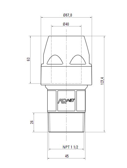 Схема переходника с наружной резьбой NTP AIRnet (для систем трубопровода сжатого воздуха)Алюминиевая труба. Диаметр 40.