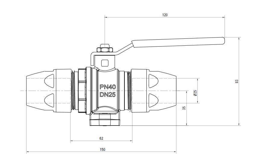 Схема шарового крана AIRnet (для систем трубопровода сжатого воздуха)Алюминиевая труба. Диаметр 20 мм.