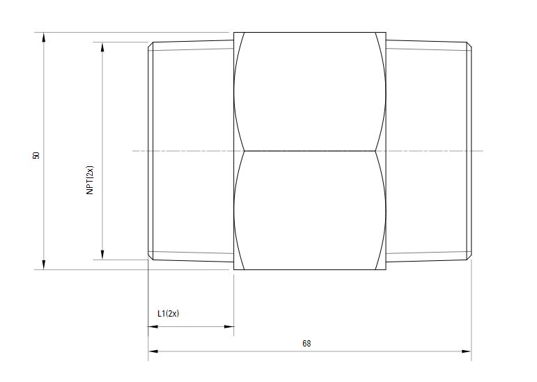 Схема шестигранного штуцера с наружной резьбой NPT AIRnet (для систем трубопровода сжатого воздуха). Диаметр резьбы 40 мм. Схема шестигранного штуцера с наружной резьбой NPT AIRnet (для систем трубопровода сжатого воздуха). Диаметр резьбы 40 мм.