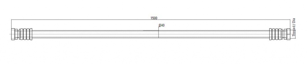 Схема шланга с прямым фитингом с внутренней резьбой ISO228 AIRnet (для систем трубопровода сжатого воздуха). Длина 1500 мм. Резьба 40
