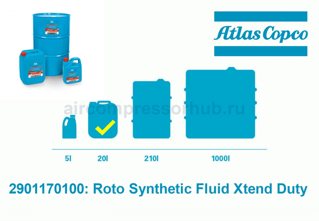 Масло синтетическое 2901170100 Roto Synthetic Fluid Xtend Duty 20 л. ля компрессоров GA, GX, GN, GR.