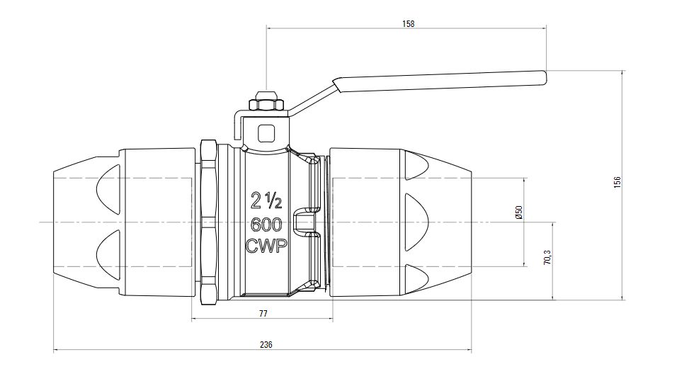 Схема шарового крана AIRnet (для систем трубопровода сжатого воздуха)Алюминиевая труба. Диаметр 50 мм.