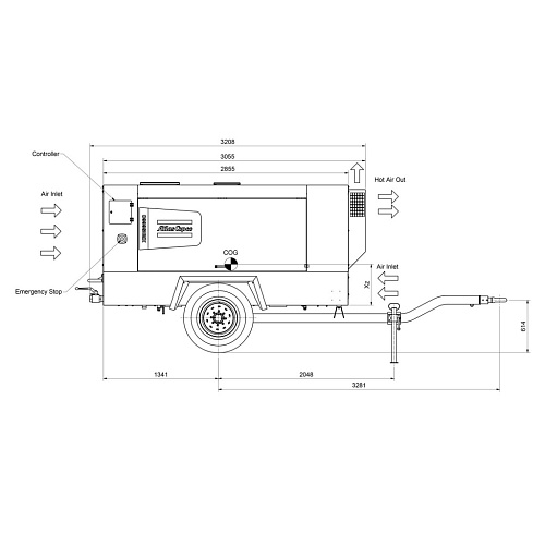 Электрический компрессор Atlas Copco XAMS 800E. Электрический передвижной компрессор Atlas Copco XAMS 800E с электродвигателем модели XAMS 396E, на шасси. На компрессоры на шасси выдается ПТС или ПСМ.