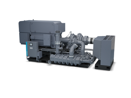 Турбокомпрессор Atlas Copco ZH3150 8. Безмасляный, трехступенчатый, воздушный, турбокомпрессор Atlas Copco ZH3150 8 с предустановленным коллектором охлаждающей воды, встроенным продувочным клапаном с глушителем.