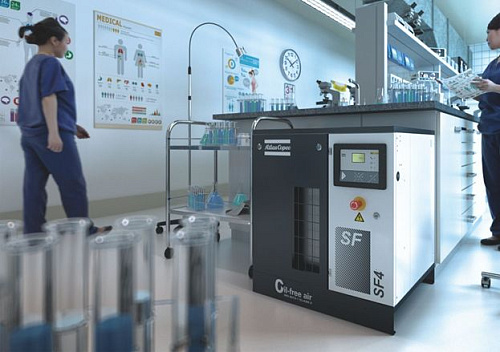 Компрессор Atlas Copco SF 6 FF. Стоматологический медицинский спиральный компрессор Atlas Copco SF 6 FF со встроенным осушителем.